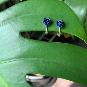 Japanese Vintage midnight blue Rose Earrings